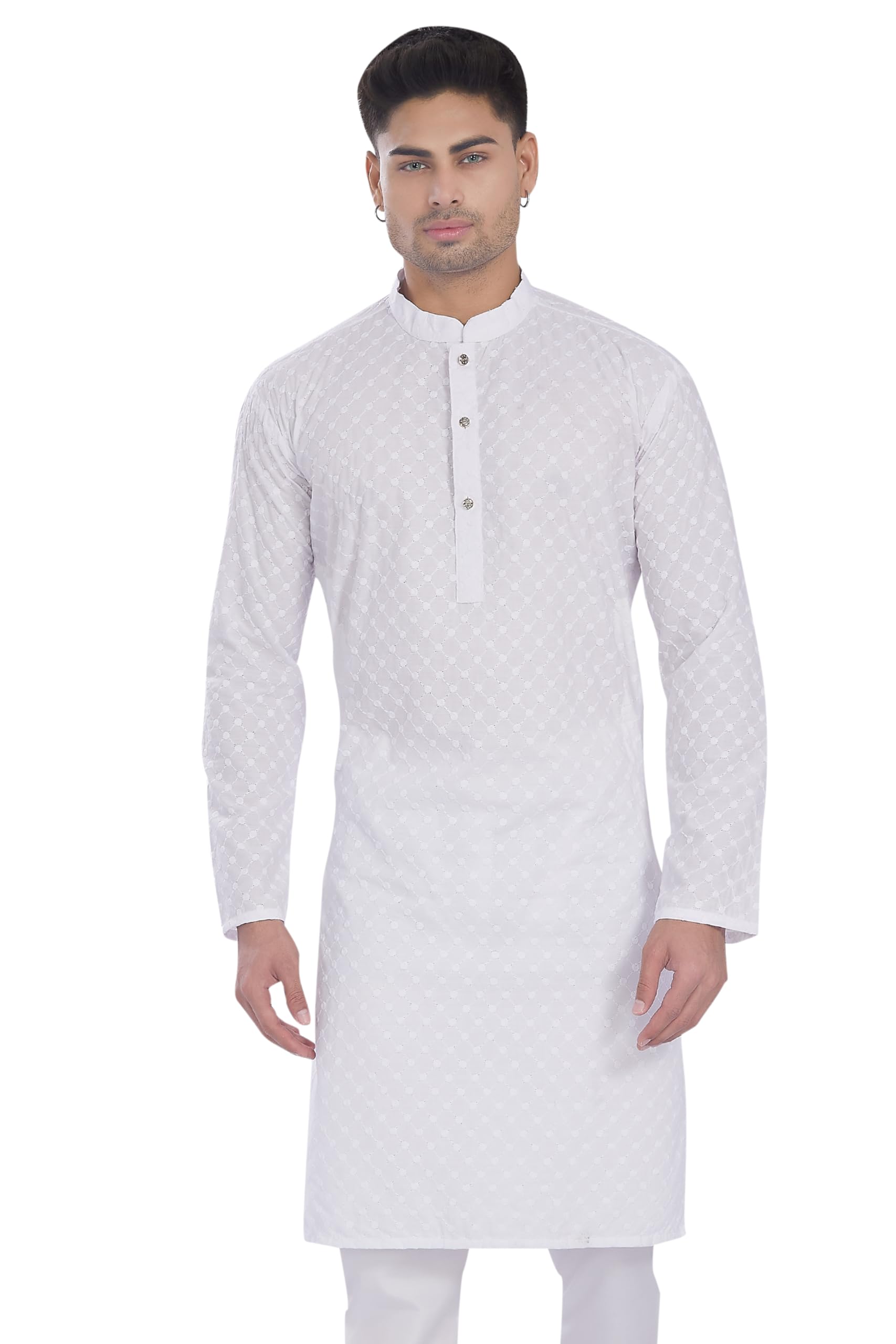 Divisive MenS Thread Embroidered Cotton Only Slim Fit Kurta (Dkrt633_Xxl_White)