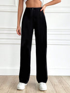 Toochki Womens Regular Fit Elastic Waist Full Length Black Spandex Formal Trouser for Casual Wear, Office Wear