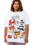 Bewakoof Official Tom & Jerry Merchandise Womens Graphic Printed Oversized Fit Half Sleeve Round Neck Cotton Jersey Plus Size T