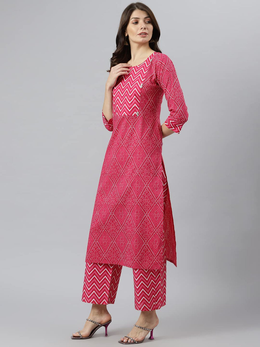 ANNI DESIGNER Womens Cotton Blend Printed Straight Kurta with Palazzo (Pimpli Pink_XL_Pink_X-Large)