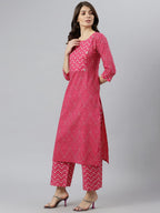 ANNI DESIGNER Womens Cotton Blend Printed Straight Kurta with Palazzo (Pimpli Pink_XL_Pink_X-Large)