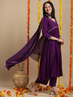 ANNI DESIGNER Women s Rayon Blend Kurta with Pants and Dupatta, Begani, 2XL