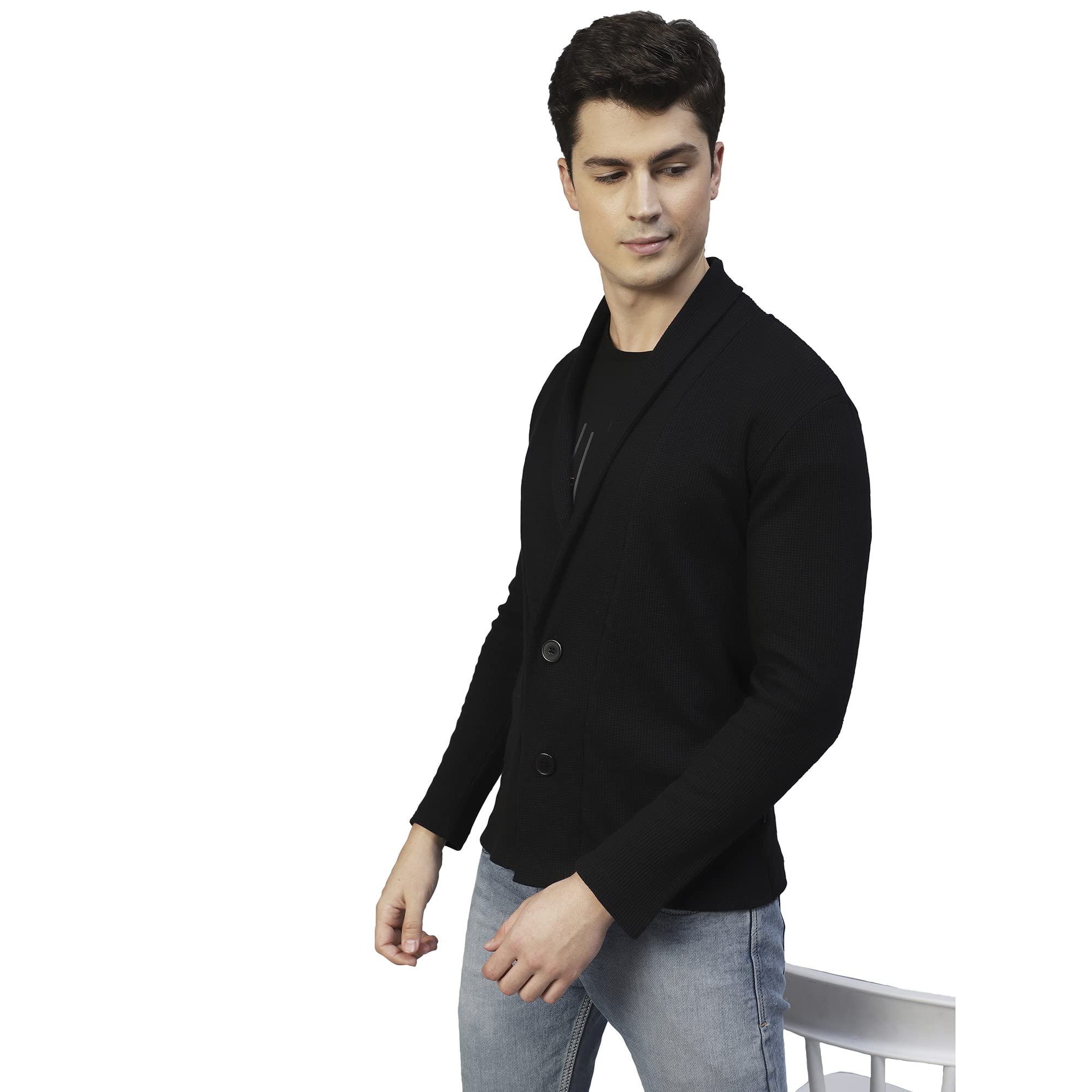Rigo Waffle Knit Shrug for Men | Full Sleeve, Shawl Collar Cardigan for Men | Best for Casual Wear, Fashion Wear Cardigan Black