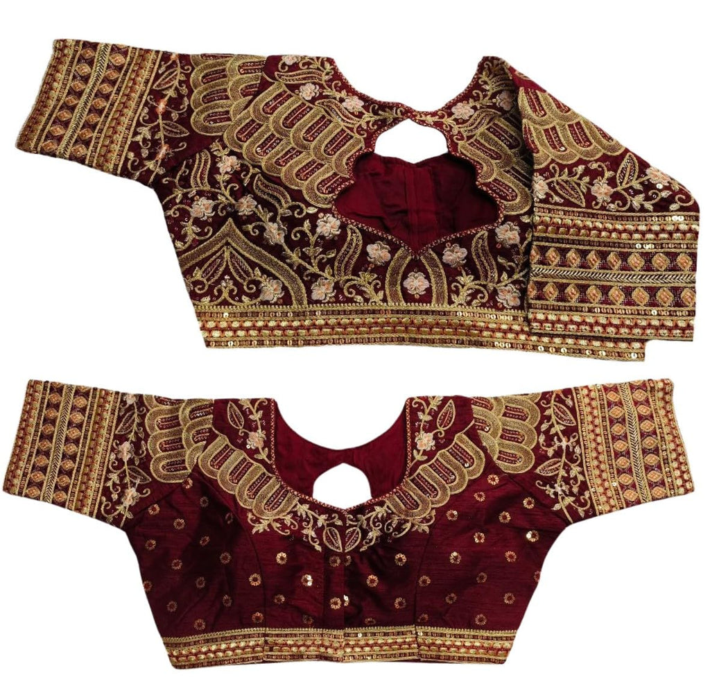 Pujia Mills WomenS Silk Half Sleeve Readymade Embroidery Multi Coding Gold Thread Indian Ethnic Designer Stitched Saree Blouse 