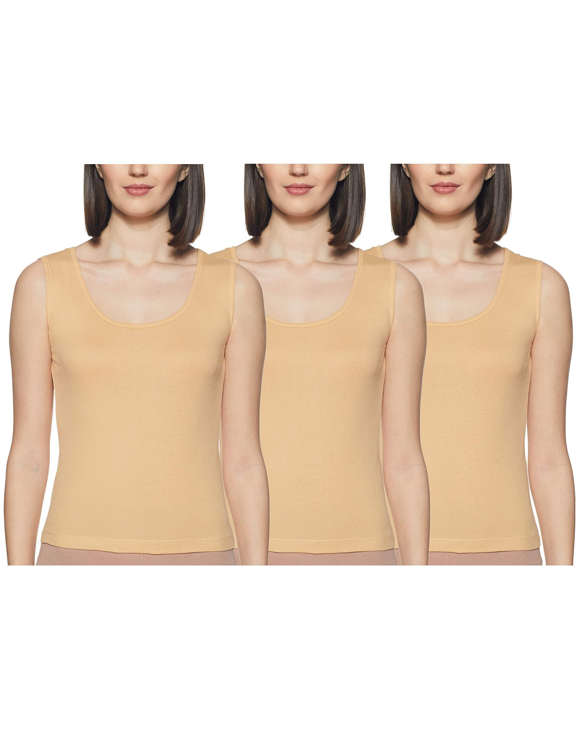 Rupa Softline Regular Fit Women Super Combed Cotton Tank top, Stretchable and Body-Hugging, Solid Color,Pack of 3 (221-3P_Skin 0