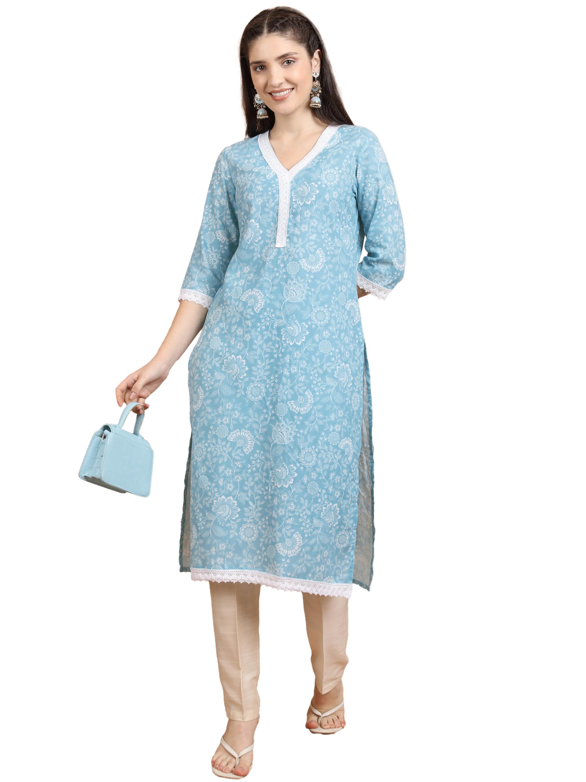 Ketch WomenS Cotton Blend Regular Fit Kurta (Khku000504_Light Blue