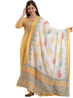 Rytras Women'S Rayon Printed Anarkali Kurti With Palazzos And Dupatta Set(Ryt331_Small) Yellow
