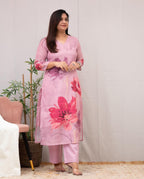 ANNI DESIGNER Womens Rayon Viscose Straight Printed Kurta with Pant (Susan Pink_XL_Pink_X-Large)