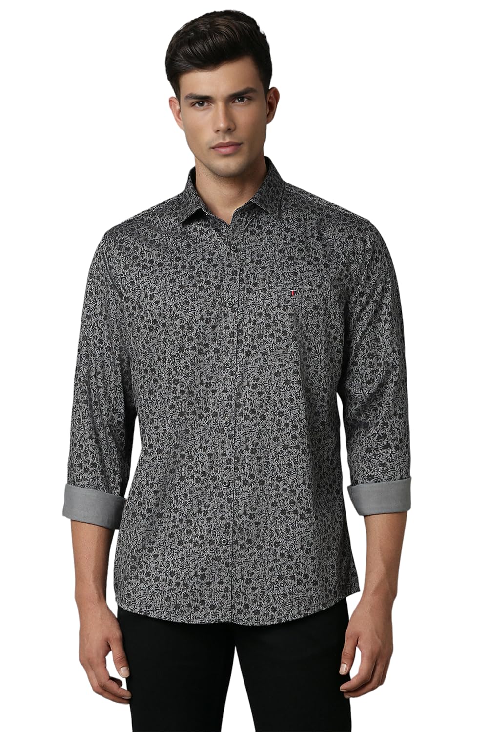 Louis Philippe MenS Polyester Blend Solid Slim Fit Shirt (Lrsfnslbe33225_Grey, 42