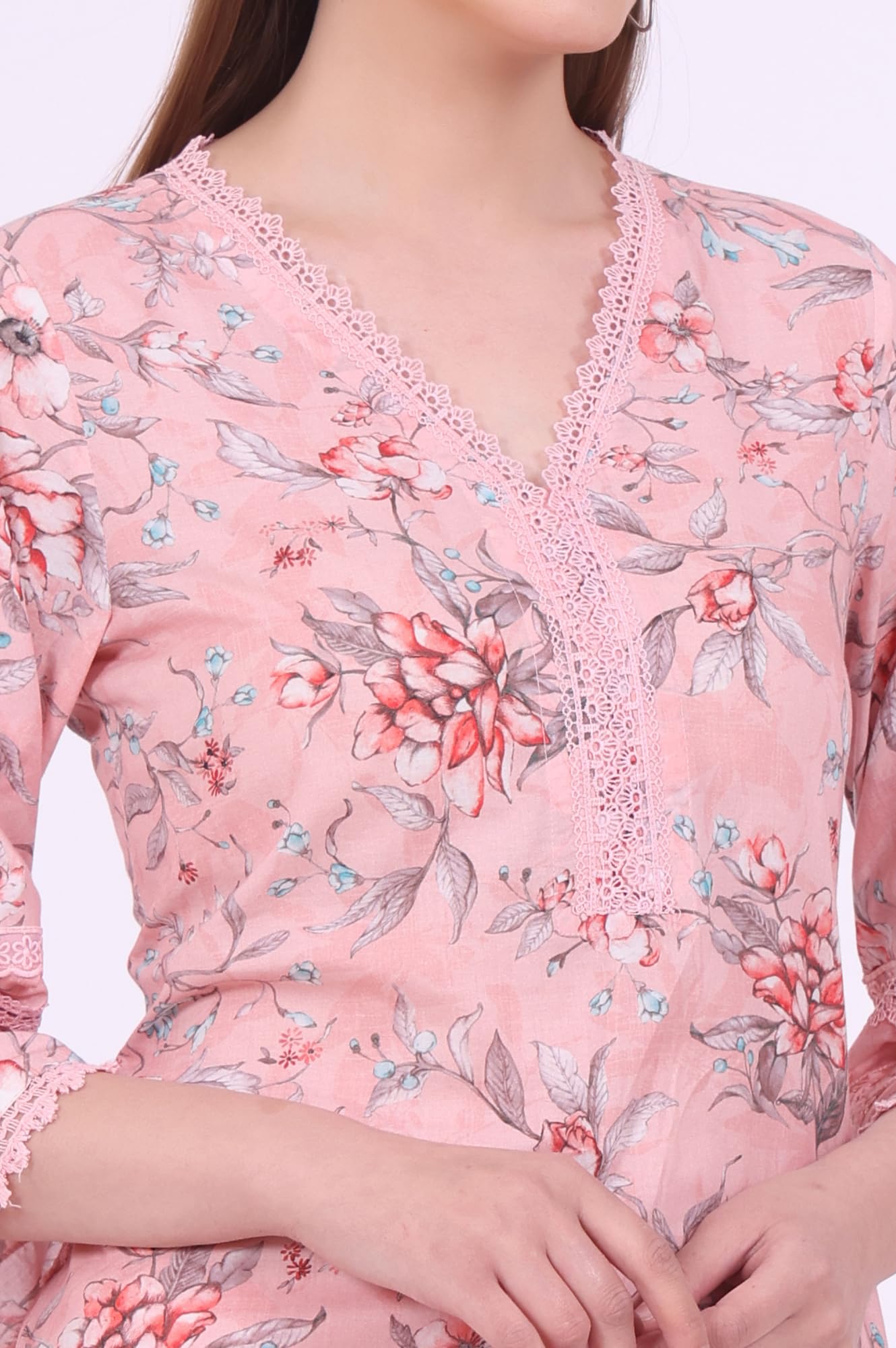 Aurelia Women'S Pink Printed Straight Kurta With Trouser & Dupatta Set