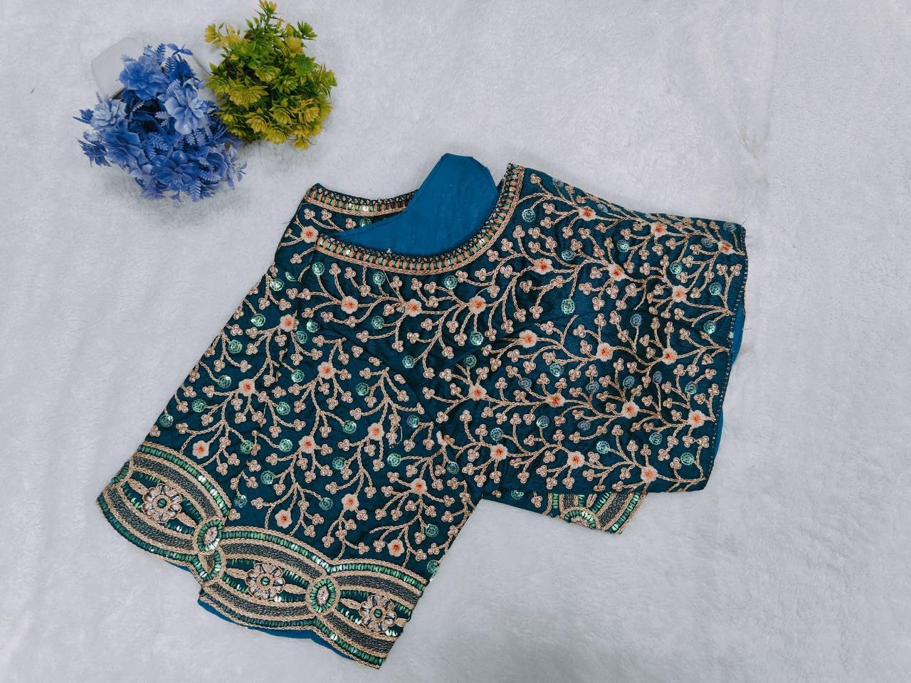 Pujia Mills WomenS Readymade Bridal Embroidery Golden Coding Multi Sequin Thread Work Indian Ethnic Designer Stitched Half Slee