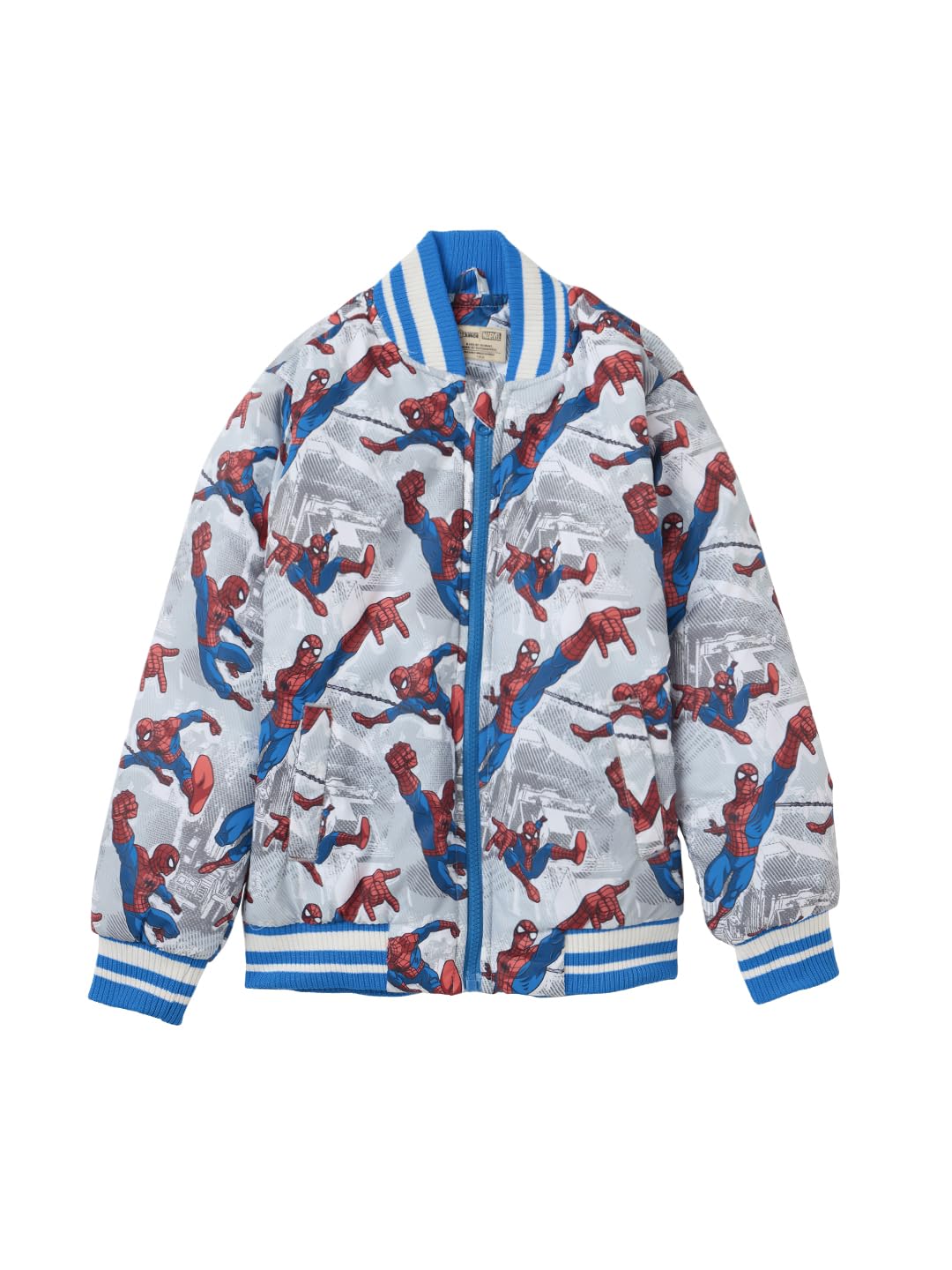 The Souled Store Official Spider-Man: Web-Slinger Boys Long Sleeve Hooded Neck Polyester Graphic Printed Reversible Puffer Jacke
