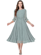 Toochki WomenS Sea Green Dobby Georgette Woven Fit & Flared Western Dress | Dress For Women | A Line Dress | Winter Dress | Wes