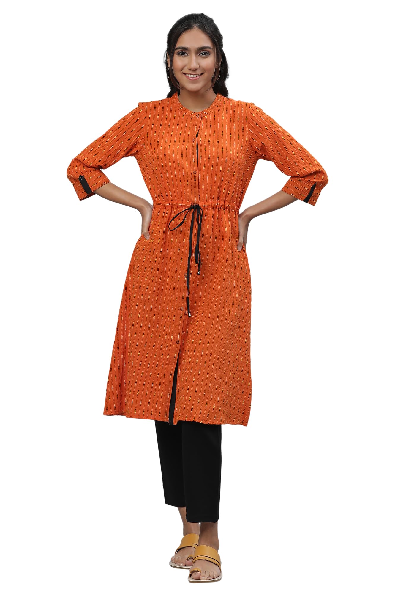 Aurelia Women'S Cotton Geometric Regular Kurta (22Fea12868-701904_Orange_Xl)