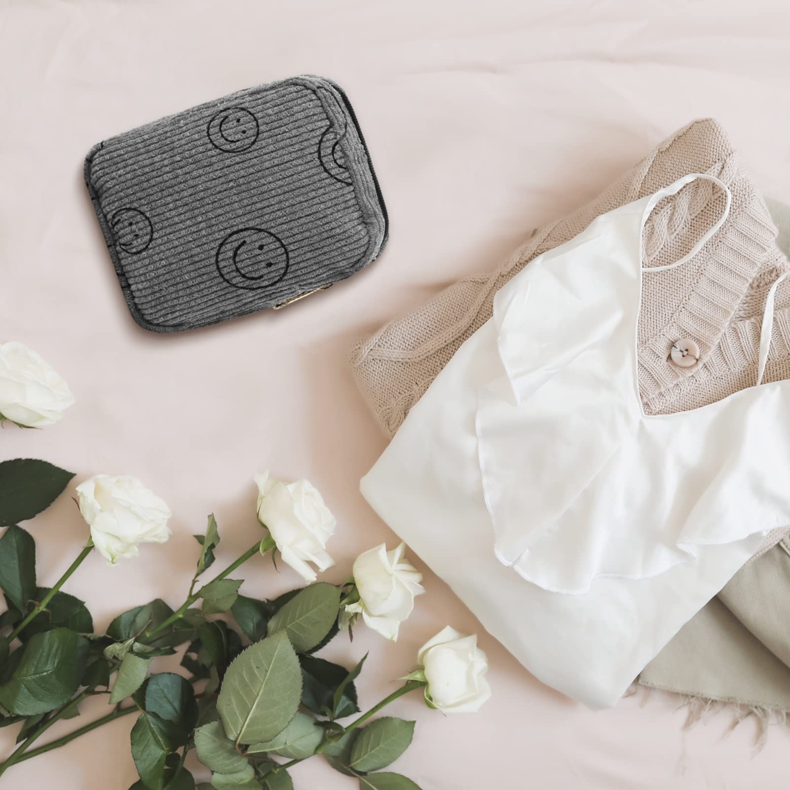 3 Pcs Corduroy Cosmetic Bag Smile Face Aesthetic Preppy Makeup Bag Corduroy Toiletry Aesthetic Pouch Travel Smile Bags for Women