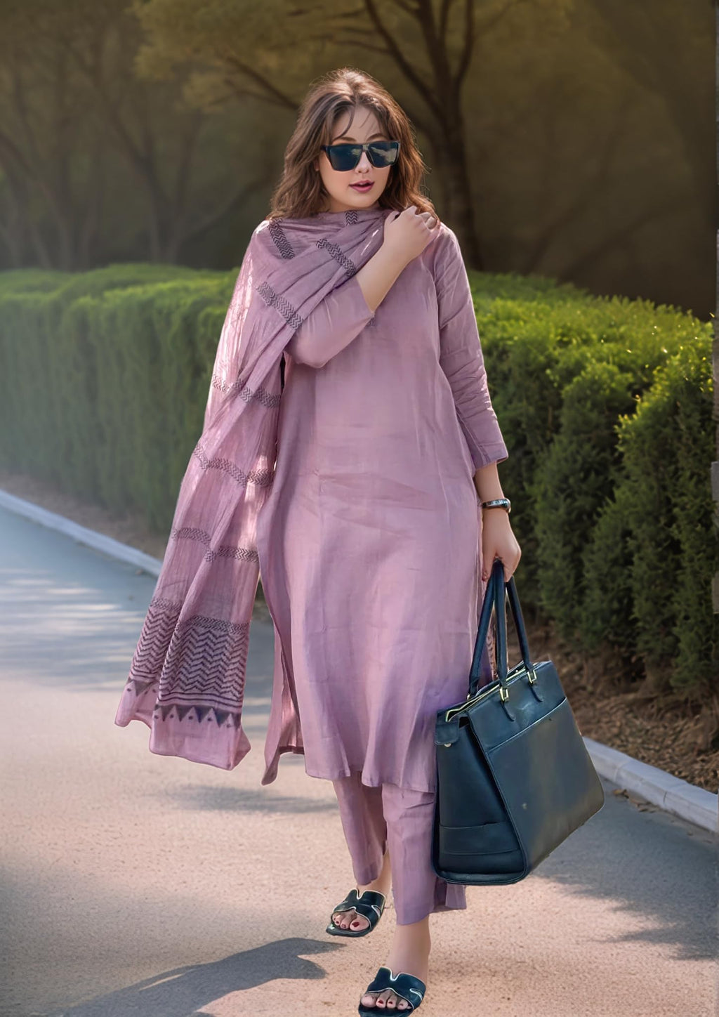 ANNI DESIGNER Womens Rayon Blend Solid Straight Kurta with Pant & Dupatta (Raja Saab Purple-VKS07_S_Purple_Small)