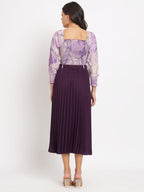 KZULLY Womens Knee-Length A-Line Dress with Pleats, Has an Square Neck, Printed Top Comes with A Belt Purple