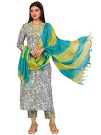 ANNI DESIGNER Womens Rayon Blend Printed Straight Kurta with Pant & Dupatta (Sthula Multi-NW_XL_Green_X-Large)