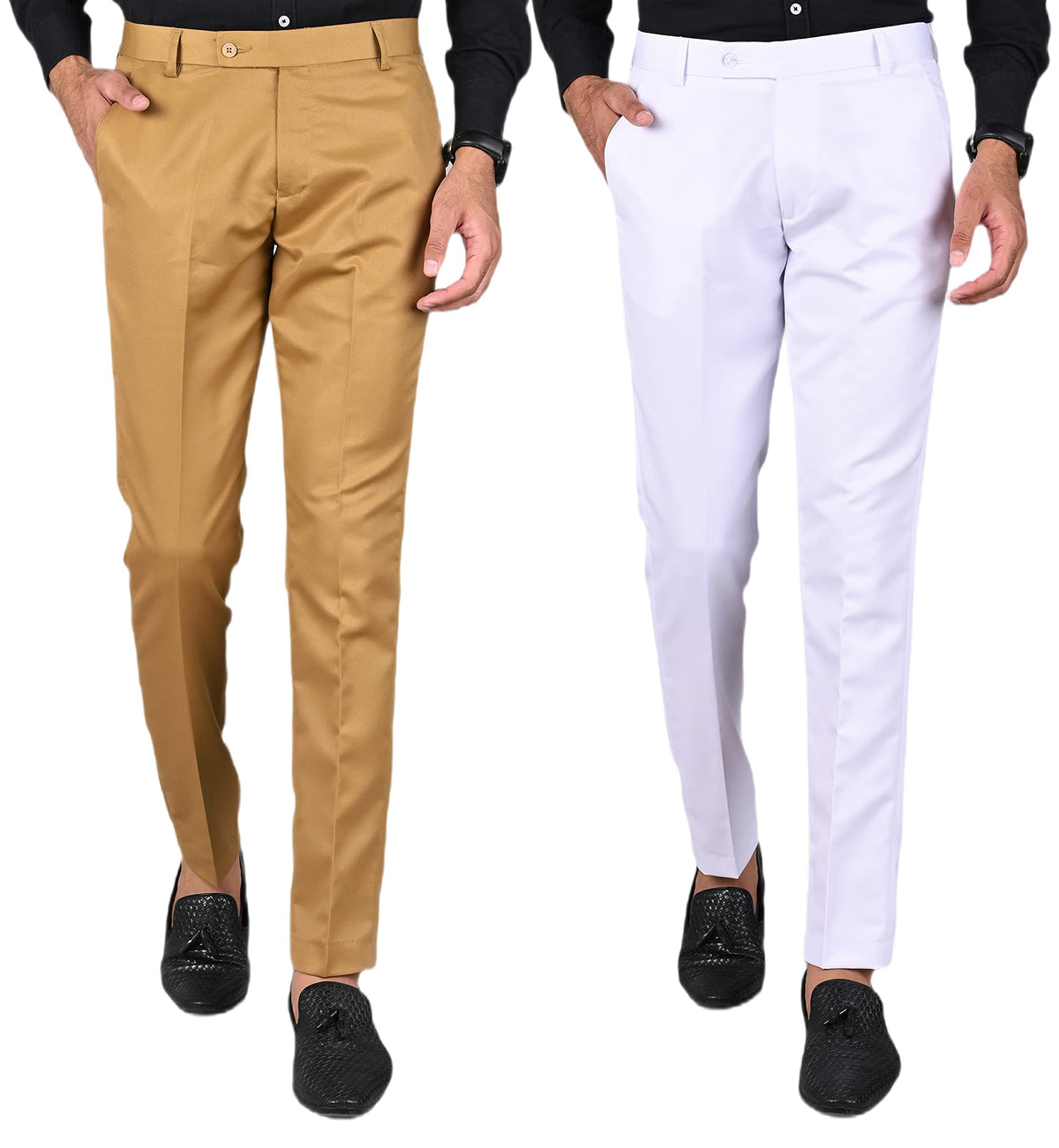 Formal Pants for Men | Mens Slim fit Formal Pant Combo | Non Stretchable Trouser | Office wear Trousers  KhakiWhite_36 36
