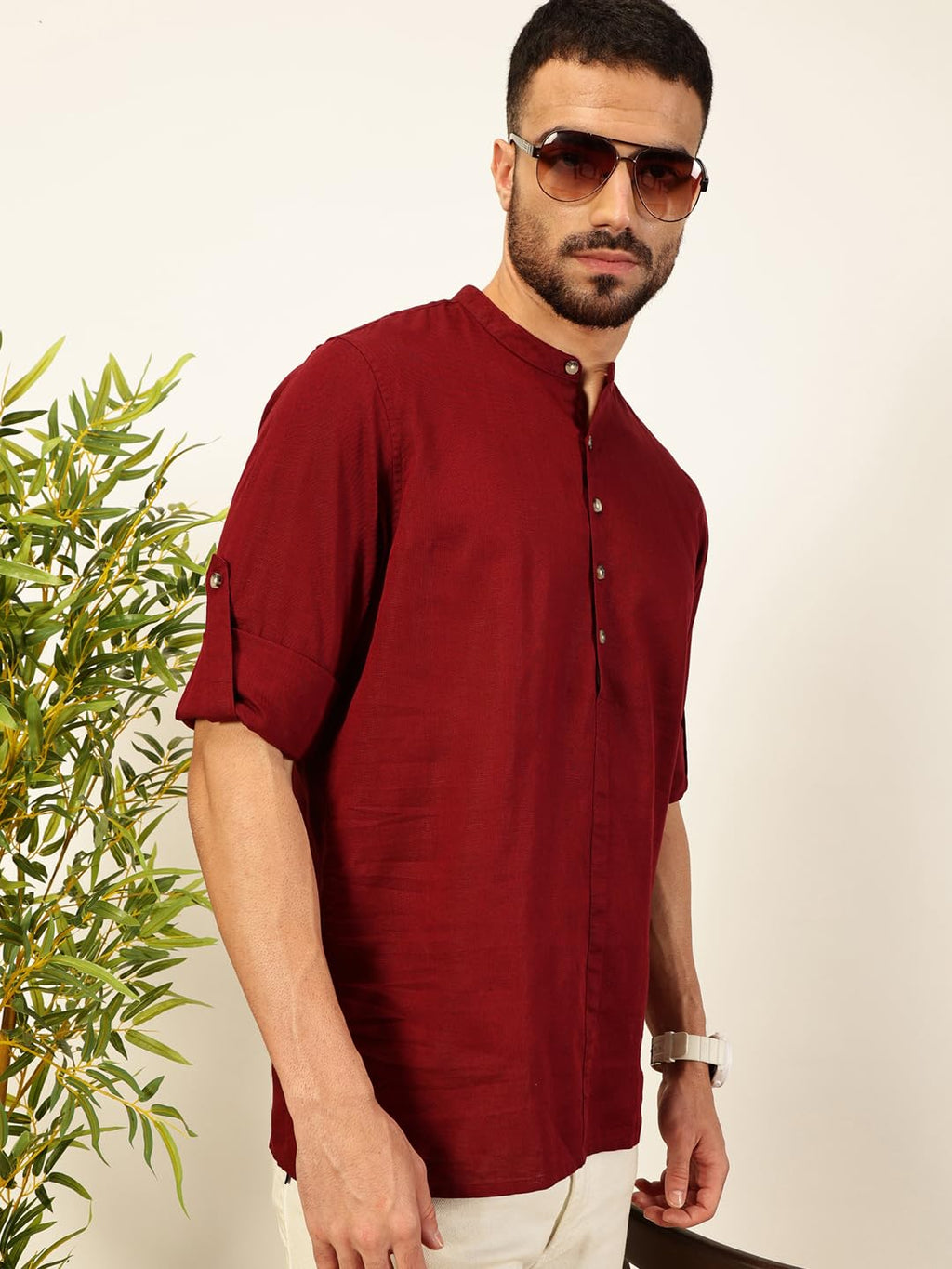 Thomas Scott Mens Linen Solid Kurta Shirt (Ts1529)