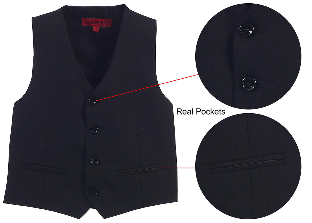 Gioberti Boy's 4 Button Formal Suit Vest, Black, Size 14