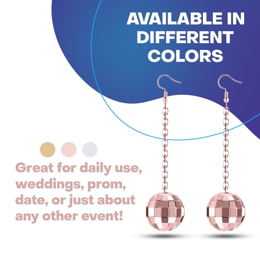 Rave Envy Disco Ball Earrings for Women - 70's Halloween Earrings Women's Costume Accessories - Choice of Color (Rose Gold)