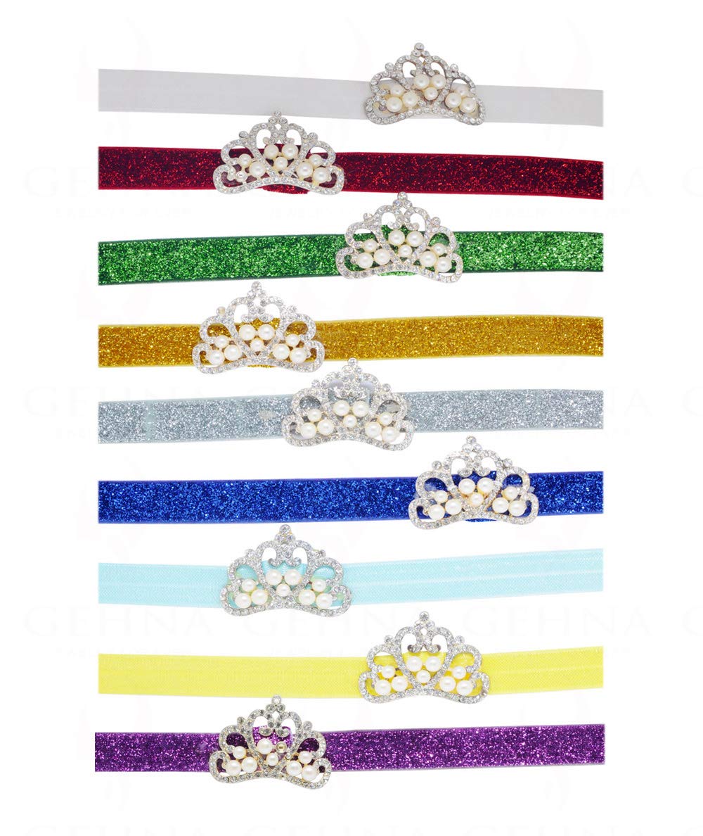 Gehna Jaipur Cute Baby Headband Girl Kids Children Hairband Crown Headband With Diamond And Pearl Kids Jewellery (Glittering Cre 11