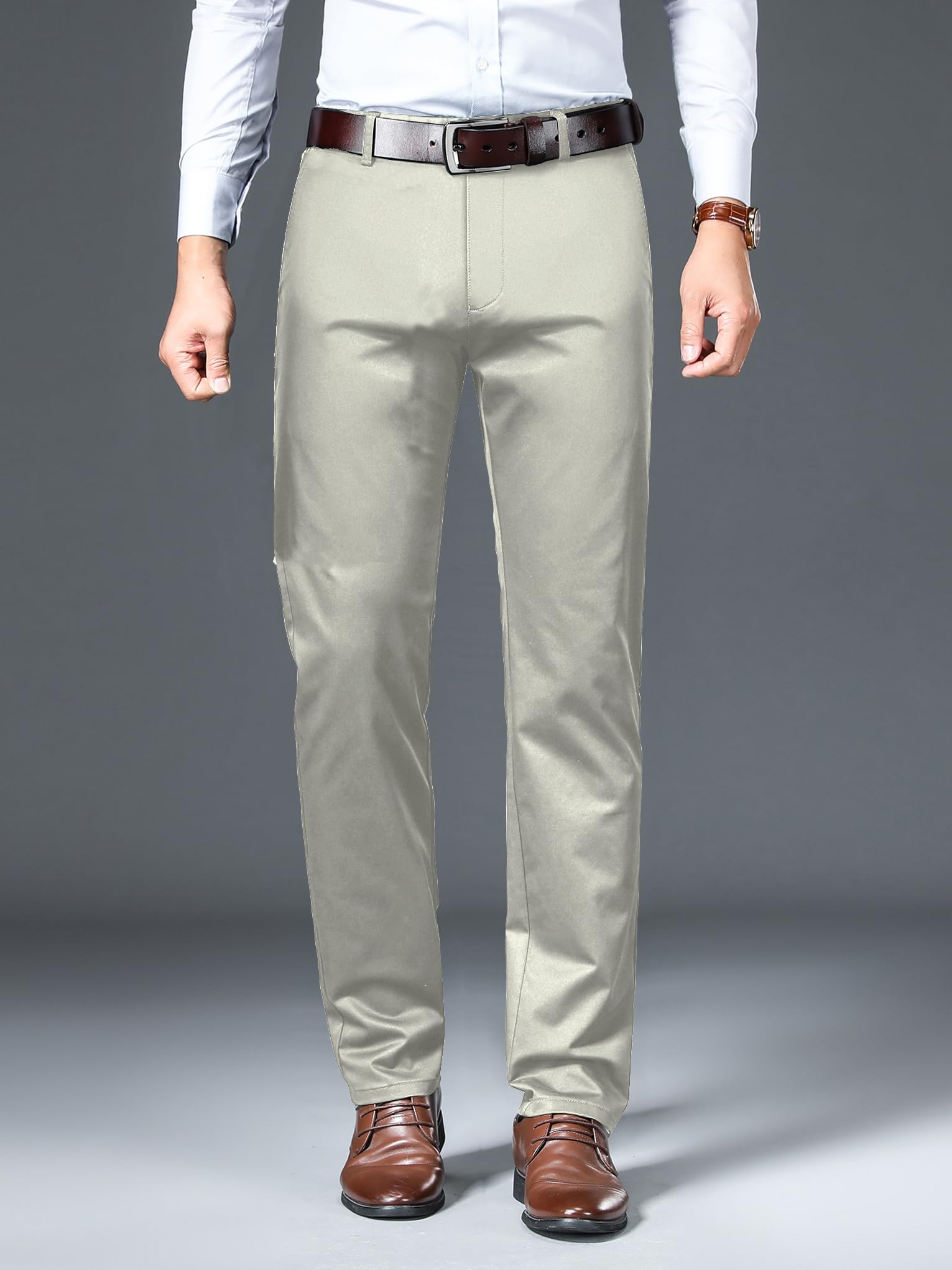 AVANOVA Regular Classic Design for Business and Formal Occasions (Mens Stretch Dress Pants 126_Beige