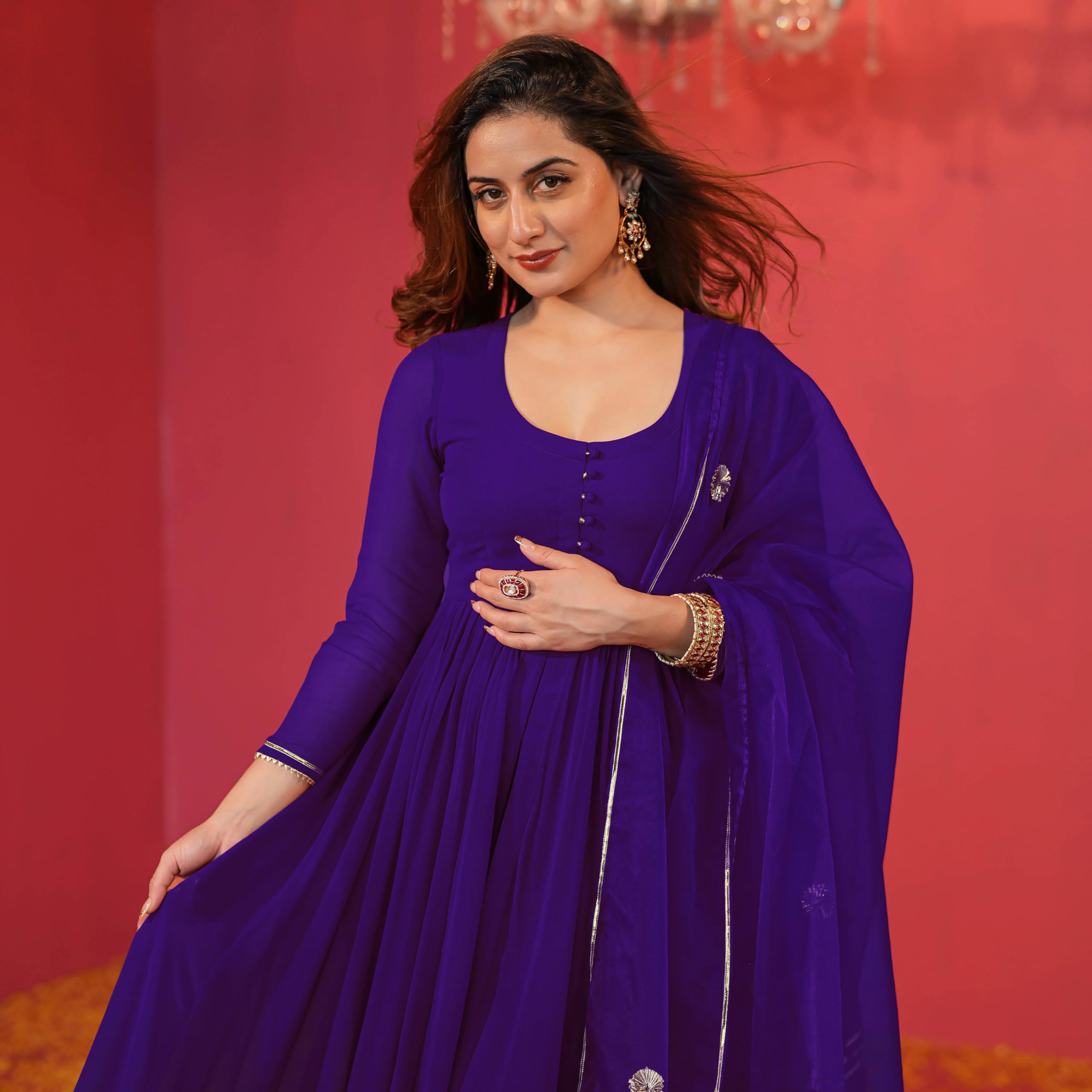ANNI DESIGNER Women s Plain Rayon Blend Kurta with Pants and Dupatta, Begani, Medium