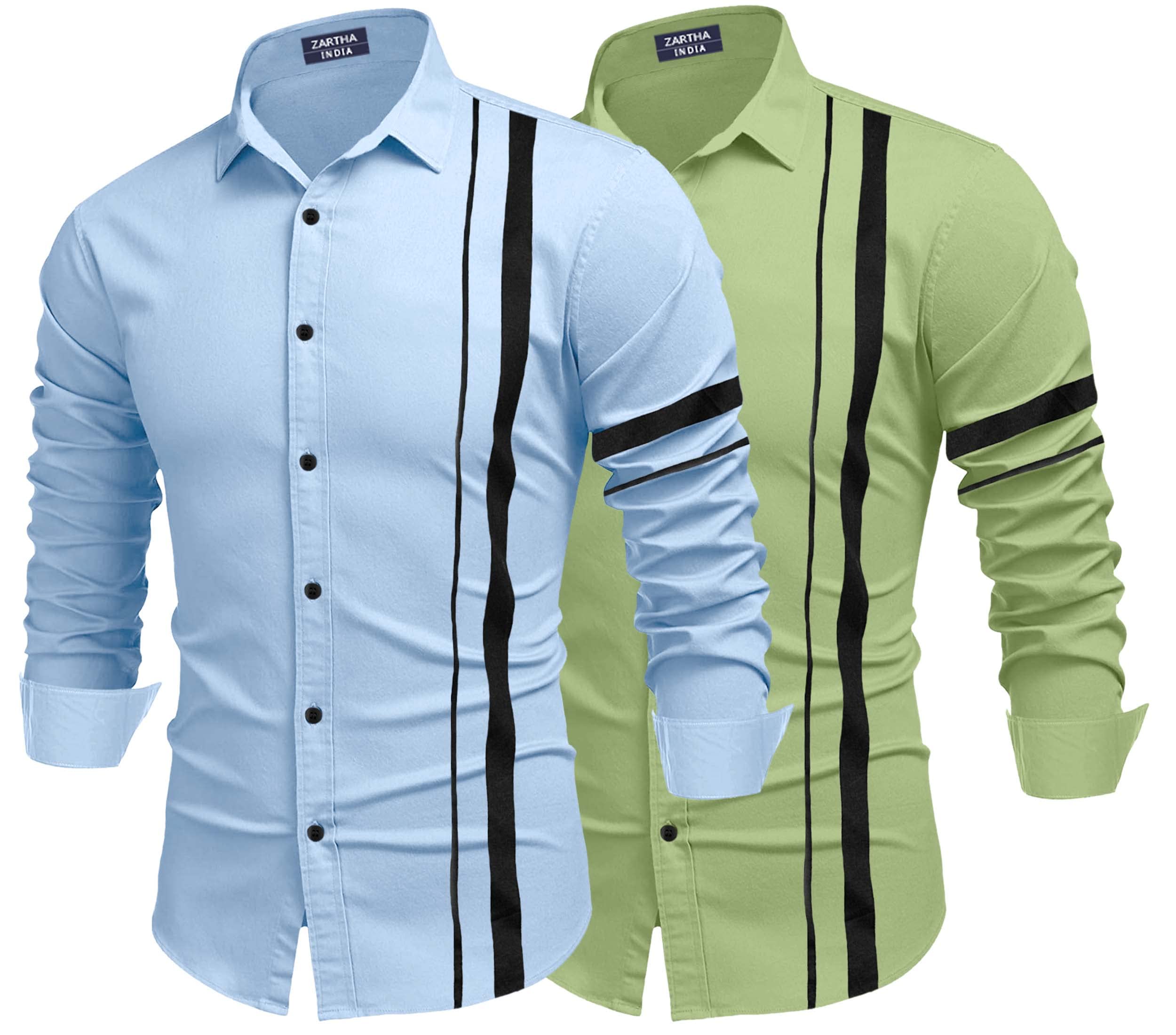 Zartha MenS Regular Fit Striped Pattern Cotton Blend Shirt With Collared Neck Long Sleeve And Standard Length | Shirt For Man