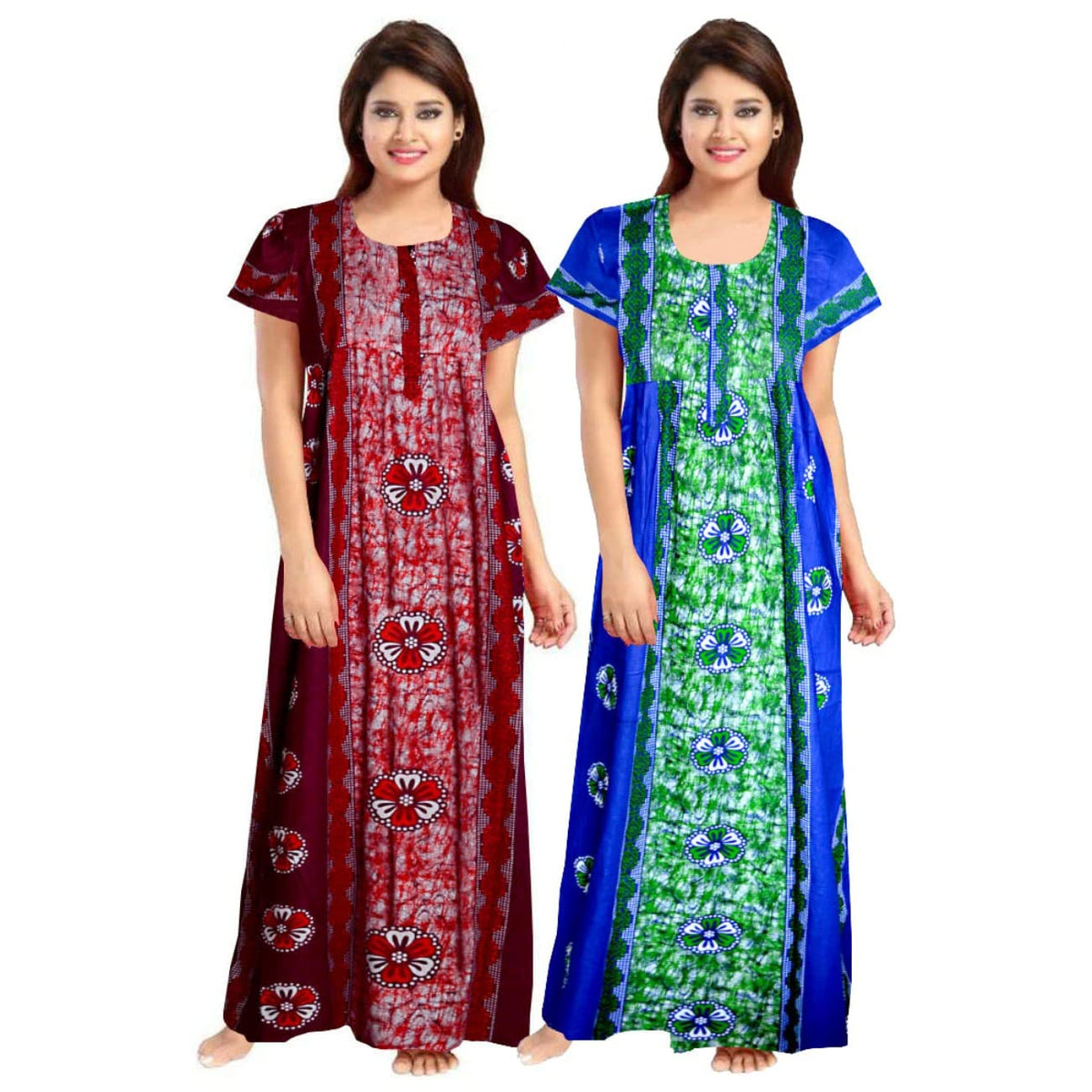 Silver Organisation WomenS Cotton Printed Full Length Maxi Maternity Wear Nighties Green,Red 2