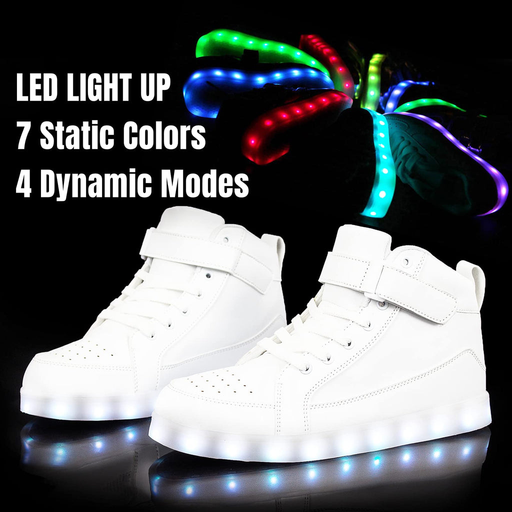 IGxx LED Light Up Shoes for Men USB Recharging High Top LED Sneakers Women Kids Fashion Glowing Lights White 9.5