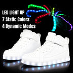 IGxx LED Light Up Shoes for Men USB Recharging High Top LED Sneakers Women Kids Fashion Glowing Lights White 9.5