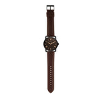 Fossil Men's Copeland Quartz Stainless Steel and Leather Three-Hand Watch, Color: Black, Dark Brown (Model: FS5666)