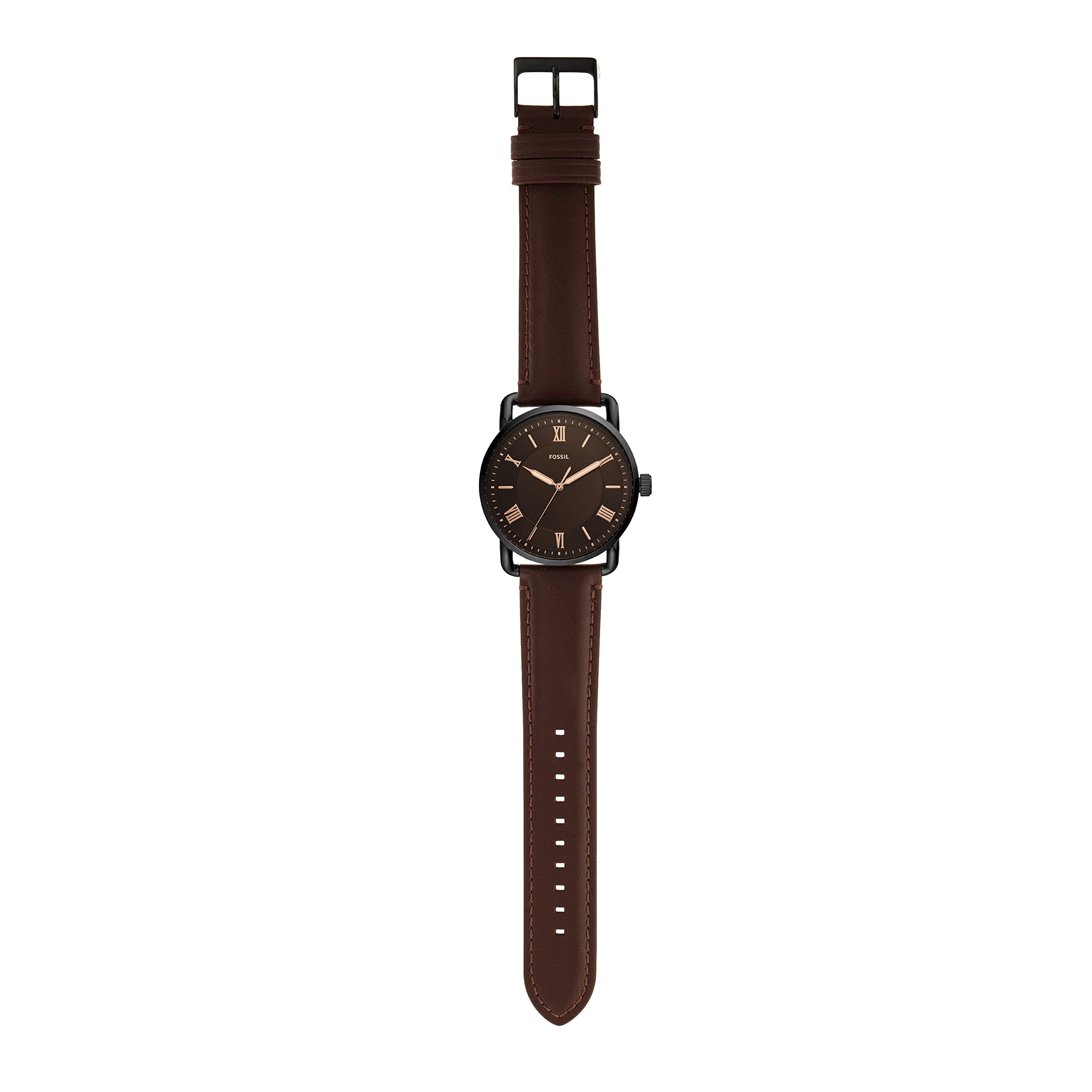 Fossil Men's Copeland Quartz Stainless Steel and Leather Three-Hand Watch, Color: Black, Dark Brown (Model: FS5666)