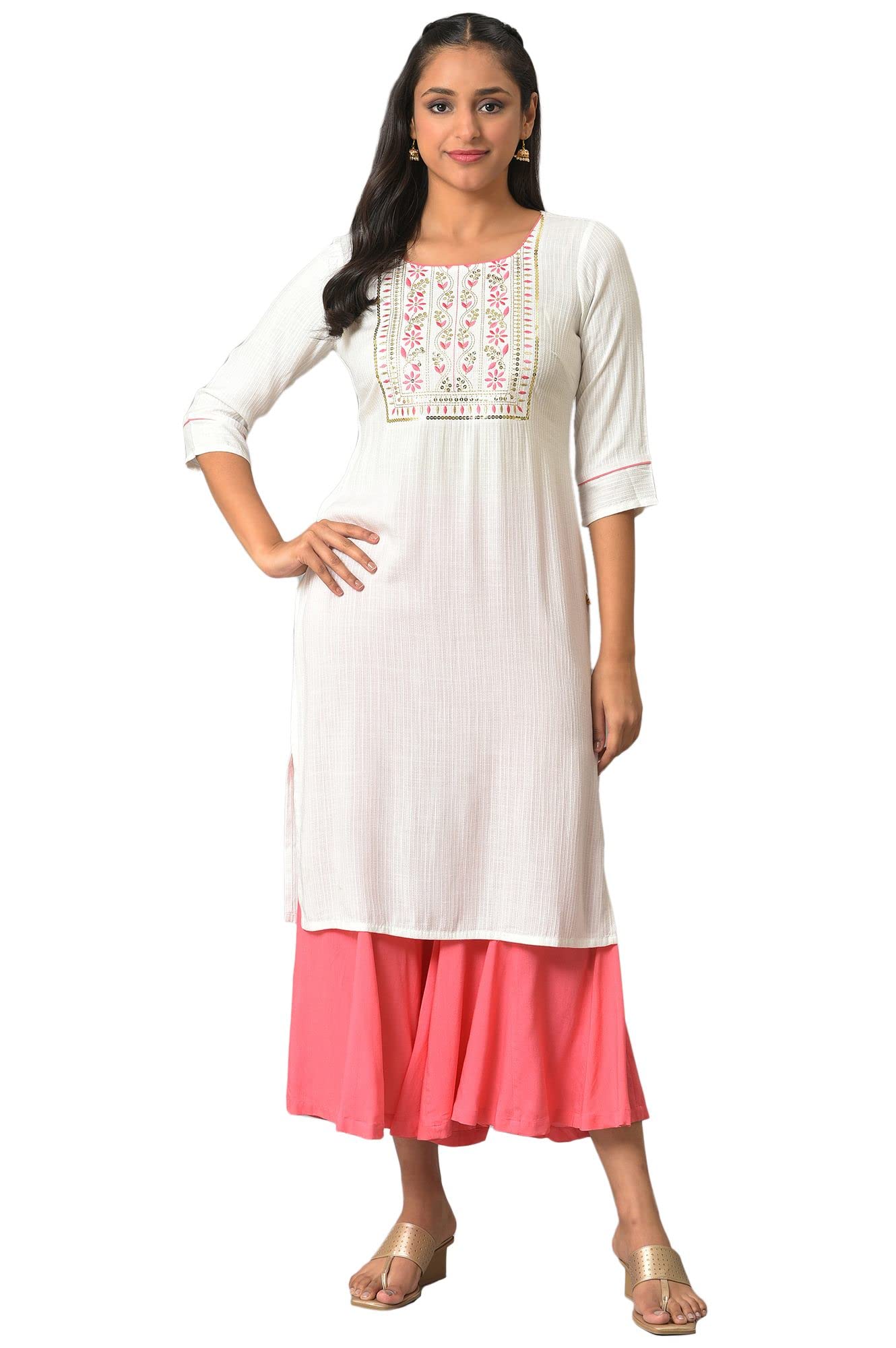 Aurelia Women'S Rayon Regular White Zari Embroidered Festive Kurta (23Fea13845-602408