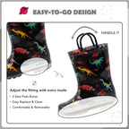 EUXTERPA Toddler-Kids Waterproof Light Up Rain Boots with Handles for Boys Little Kid size 13 Black Dinosaur