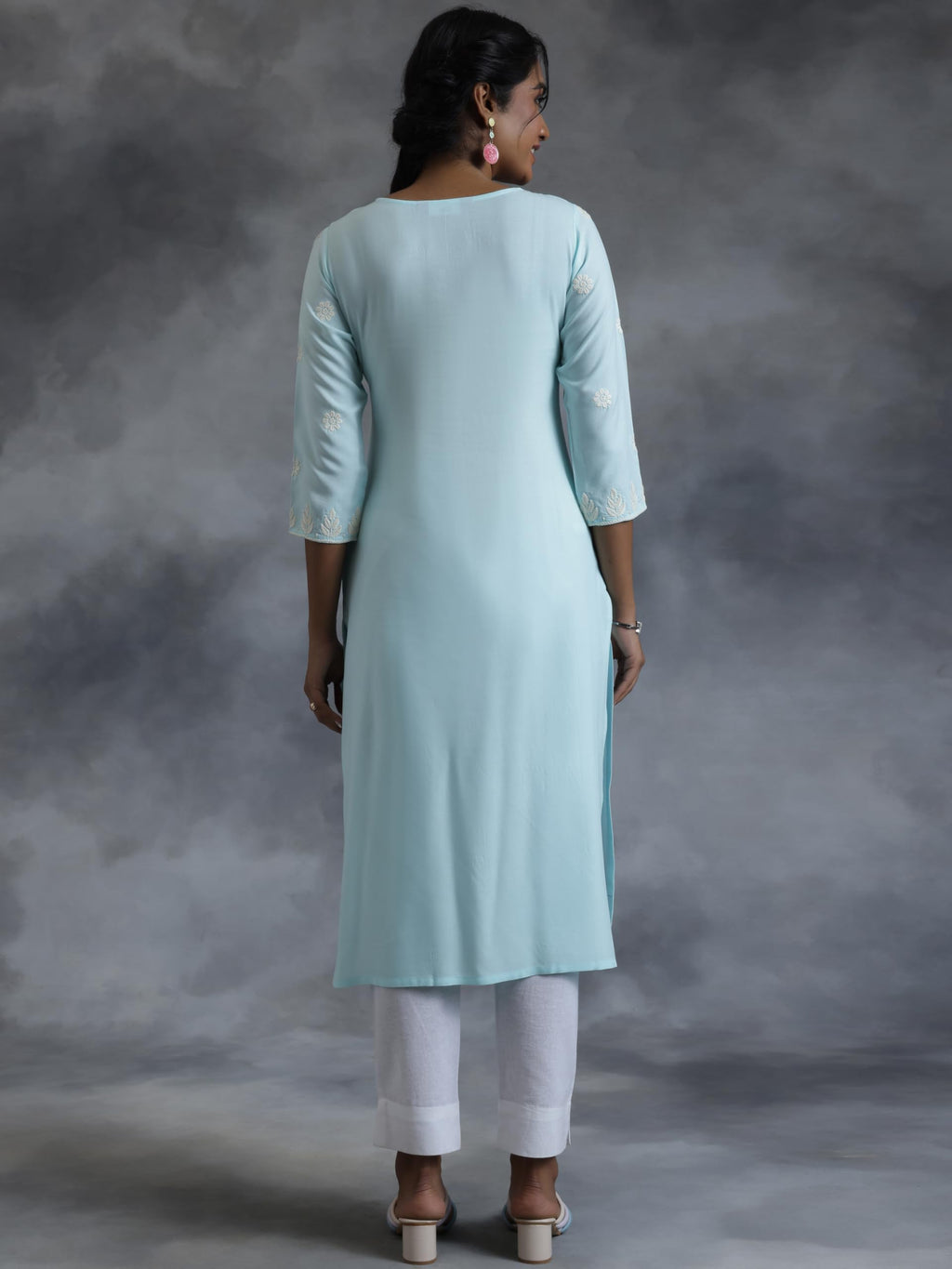 Libas WomenS Viscose Rayon Ethnic Motifs Straight Kurta (37113 Blue