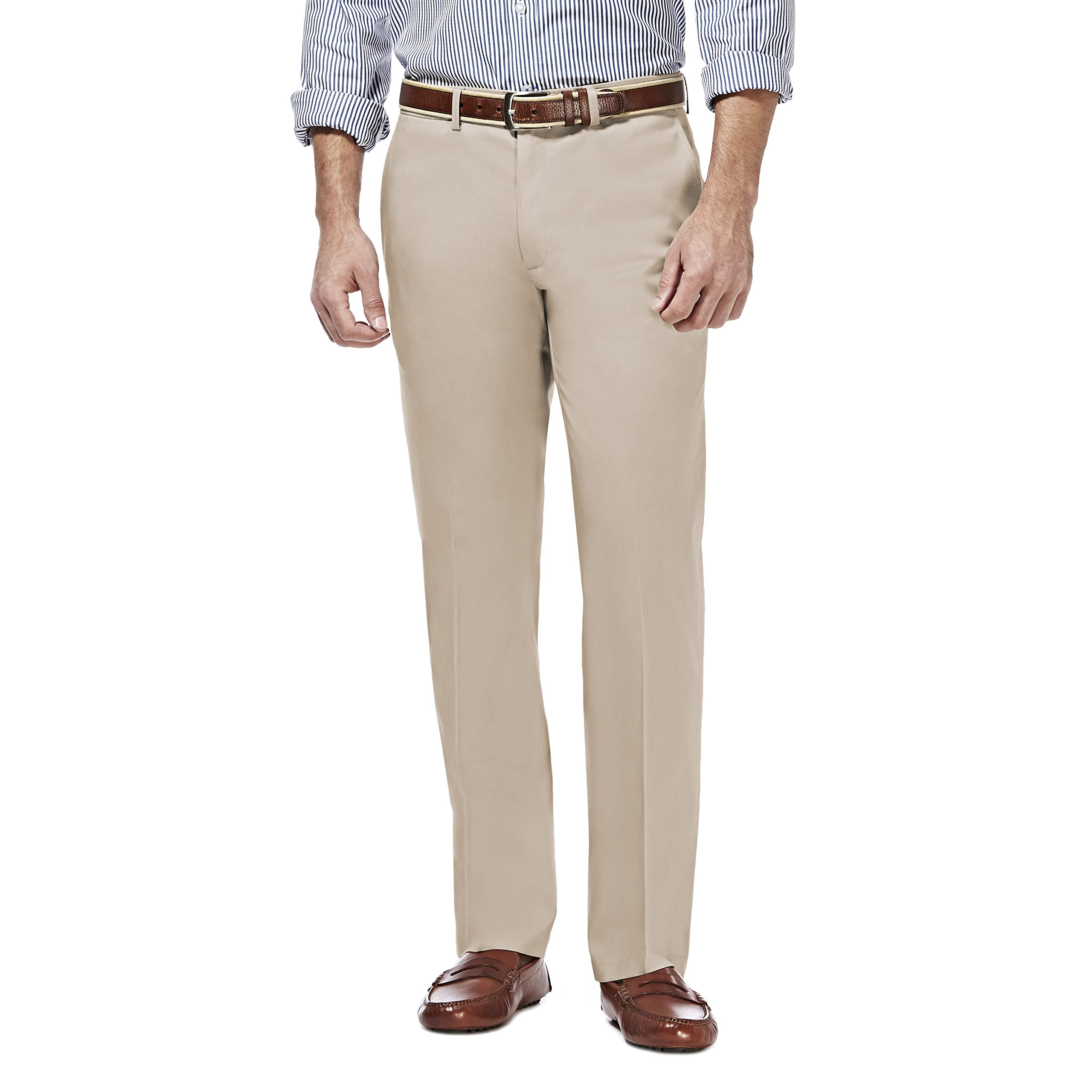 Haggar Men's Premium No Iron Khaki Straight Fit & Slim Fit Flat Front Casual Pant, Sand, 38W x 29L