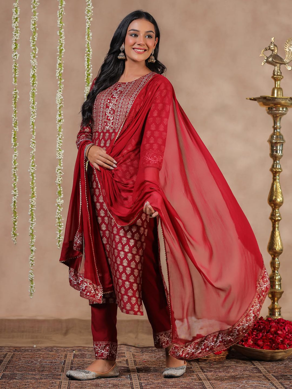 Anubhutee Ethnic Motif Printed Straight Kurta Trouser Set With Dupatta