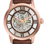 Fossil Men's Townsman Automatic Stainless Steel and Leather Three-Hand Skeleton Watch, Color: Rose Gold/Chocolate (Model: ME3259