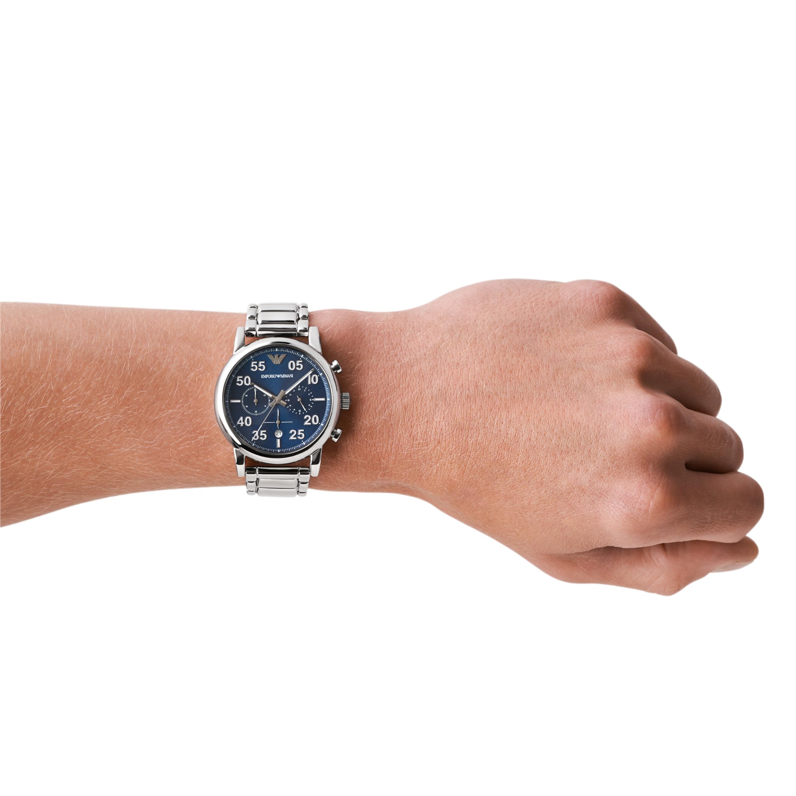 Emporio Armani Men's Chronograph Stainless Steel Quartz Watch with Stainless-Steel Strap, Silver, 22 (Model: AR11132)