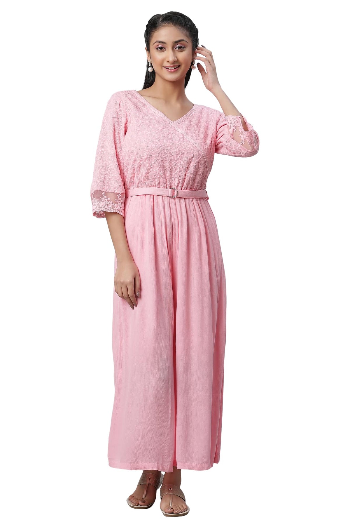 Aurelia Women Pink Lace Detailed Jumpsuit In Rayon Crepe_23FED10561_XXL
