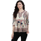 Ishin WomenS Off White Embellished A-Line Top
