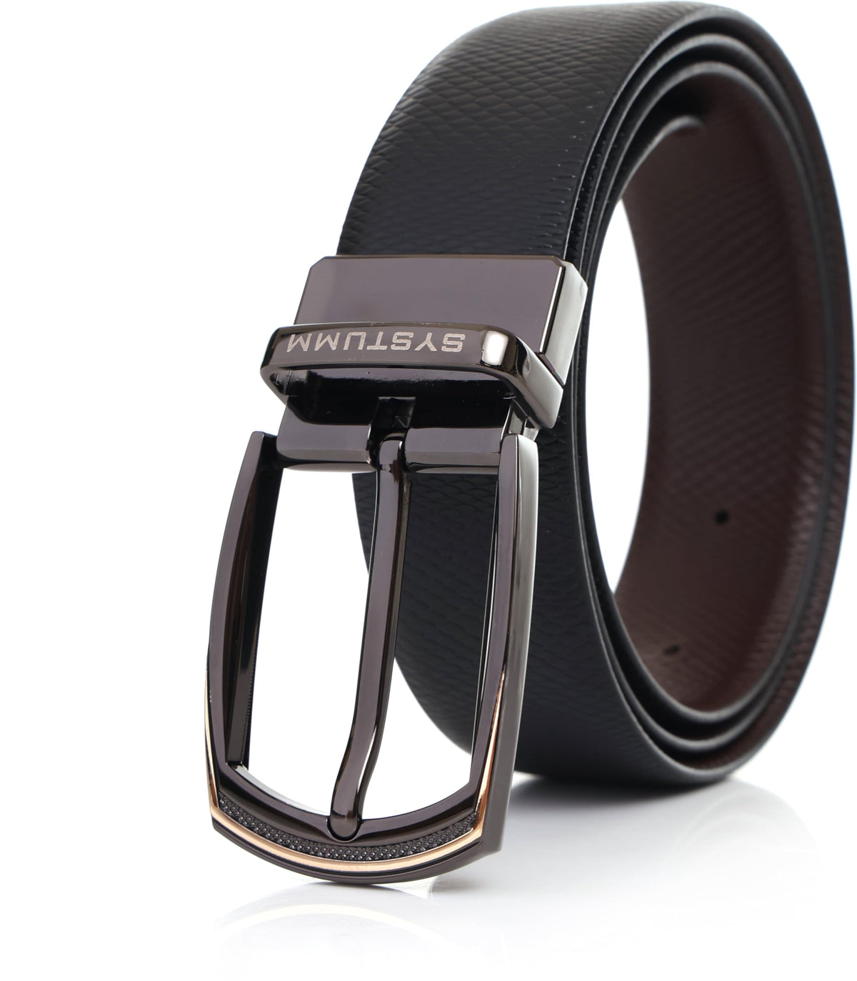 Systumm Men Formal Black, Brown Genuine Leather Reversible Belt 40