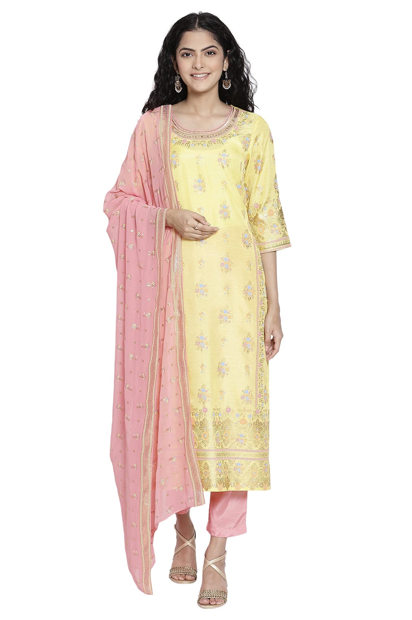 Aurelia Women'S Viscose Kurta, Trouser & Duppata (21Aud10414-503170_Sunflower_S)