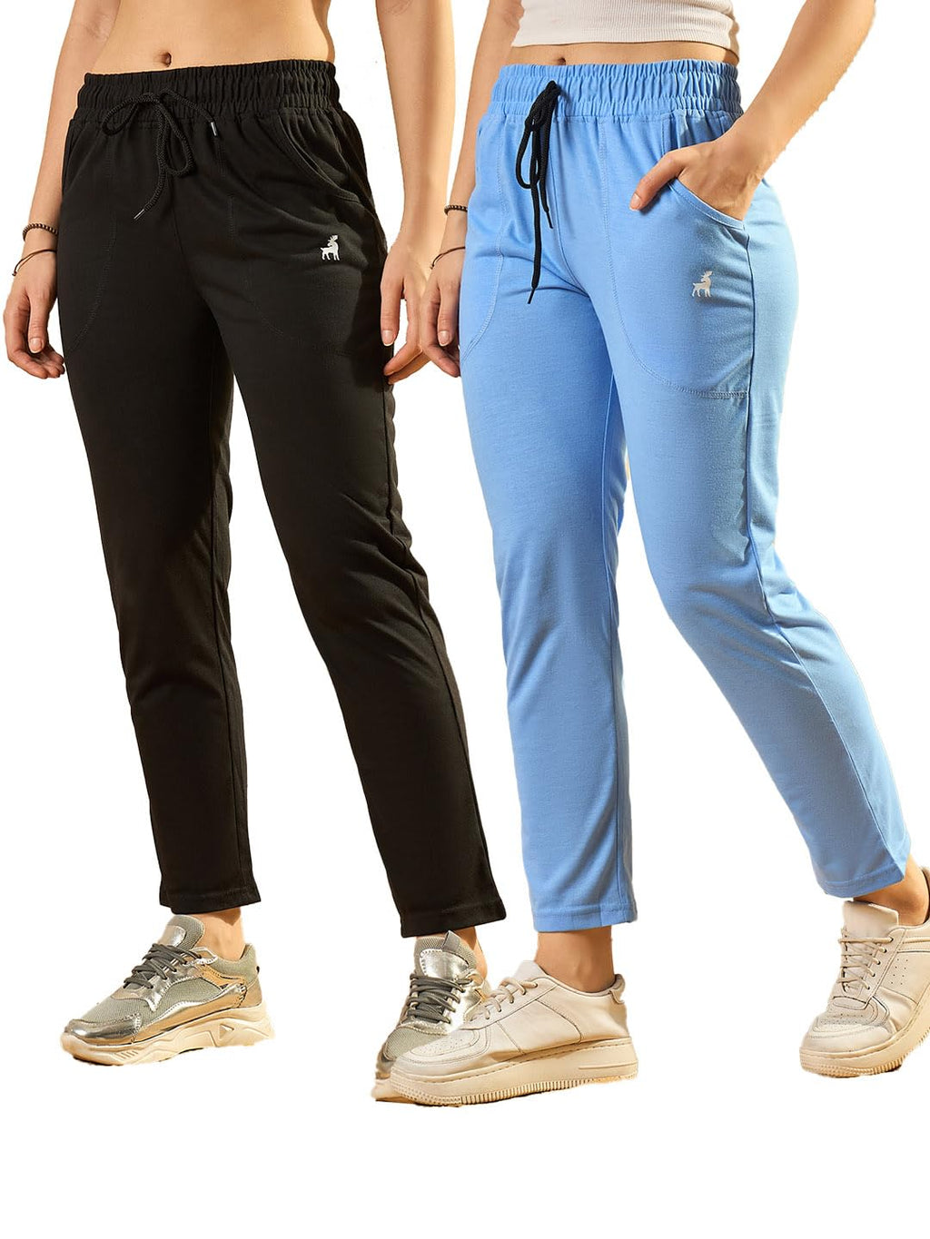 Modeve  Women Cotton Blend Pack of 2 Track Pant for Summer || Women Lower || Women Pyjama || Lounge Pants_Sky and Black_X-Large