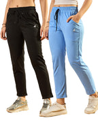 Modeve  Women Cotton Blend Pack of 2 Track Pant for Summer || Women Lower || Women Pyjama || Lounge Pants_Sky and Black_X-Large