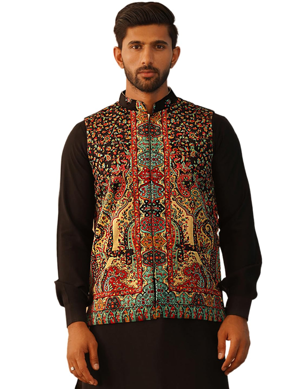 Jompers Mens Printed Velvet Nehru Jacket