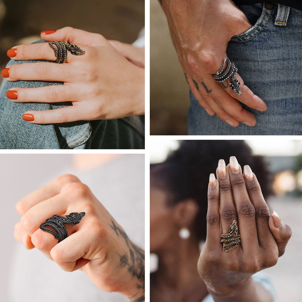 Bestyle Cool Stainless Steel Dragon Ring for Women Men Cool Rings Dragon Jewelry Gothic Punk Finger Rings Fashion Halloween Cost